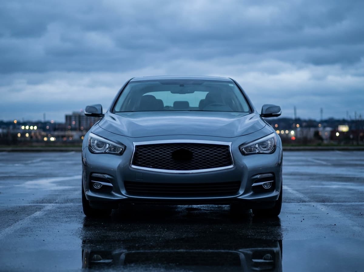 Luxury car on wet asphalt after mobile detailing